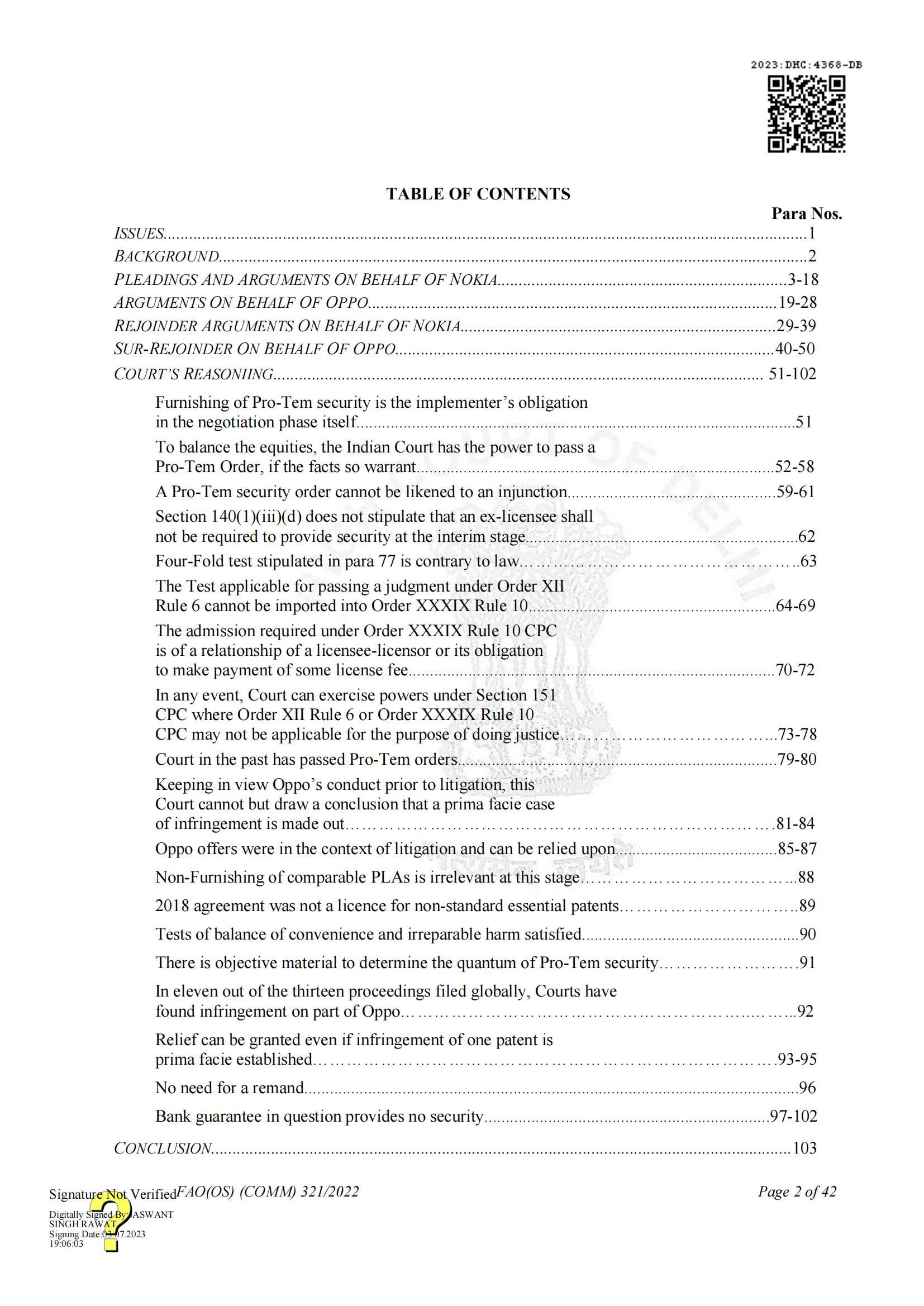 最新进展！印度高等法院要求OPPO支付保证金，因涉嫌侵犯诺基亚5G SEPs｜判决书