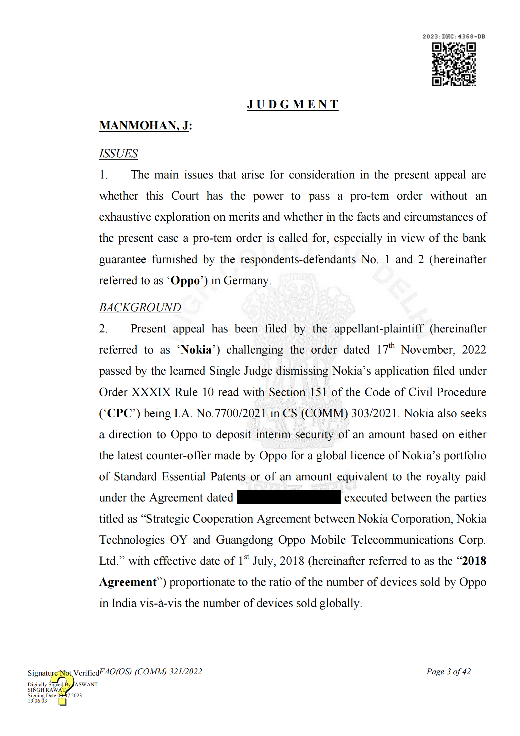 最新进展！印度高等法院要求OPPO支付保证金，因涉嫌侵犯诺基亚5G SEPs｜判决书