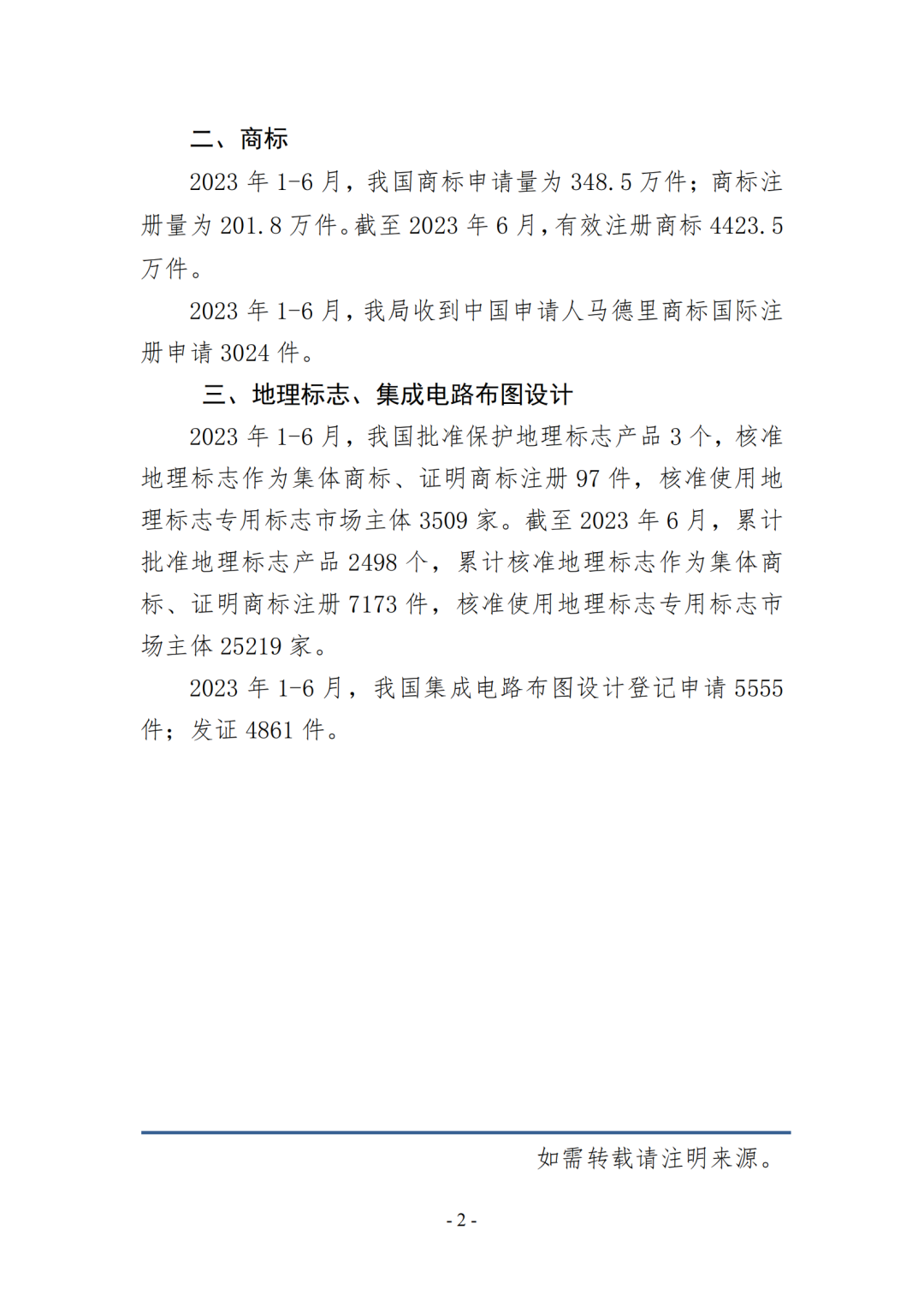 2023年1-6月专利、商标、地理标志等知识产权主要统计数据 | 附6月数据