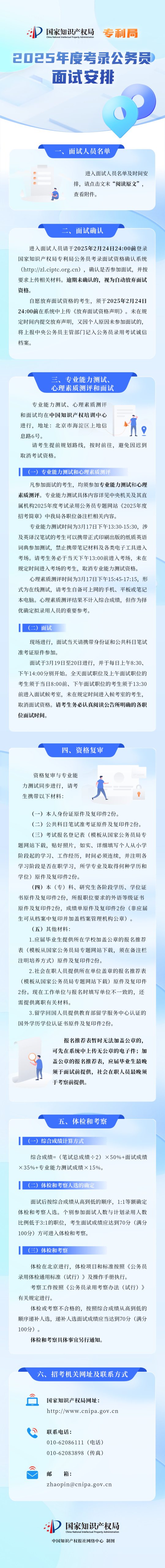 考生注意！国知局公布2025年度公务员面试名单及时间｜附面试安排