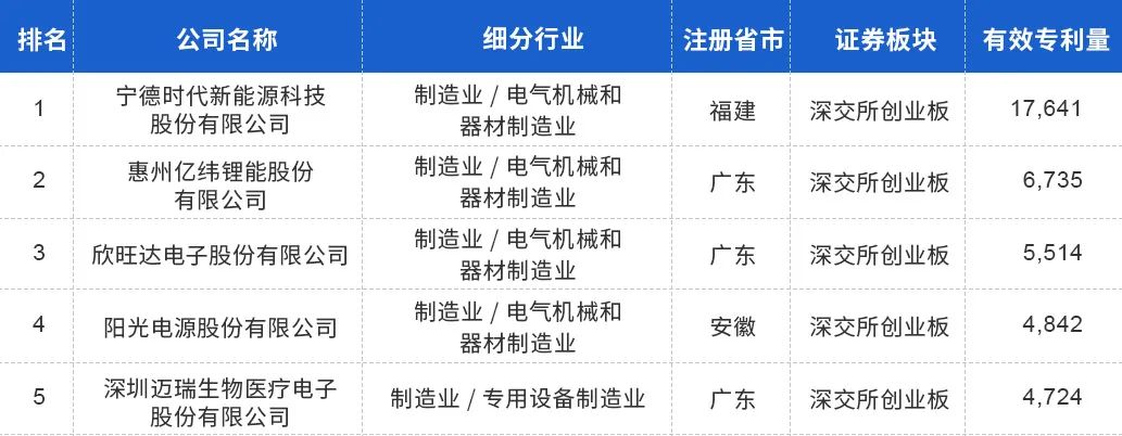 中国上市公司有效专利排行榜TOP100