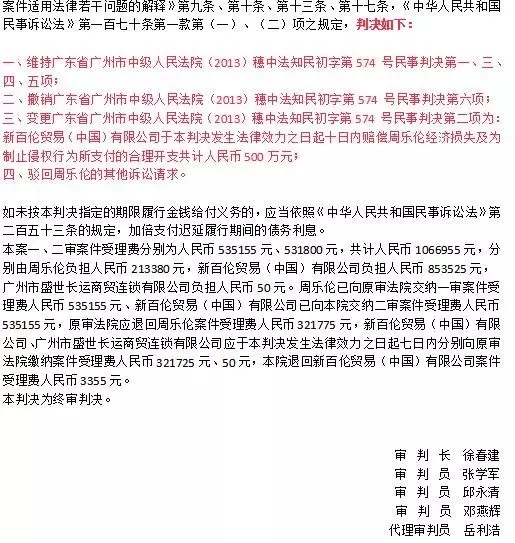 消失的9300万始末！“新百伦”赔偿周乐伦500万（附123页Word版判决书）