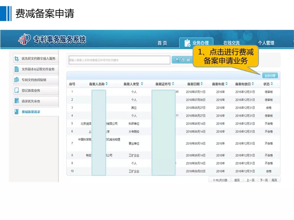 【重要资料】专利费减备案系统使用手册及培训PPT （完整版）