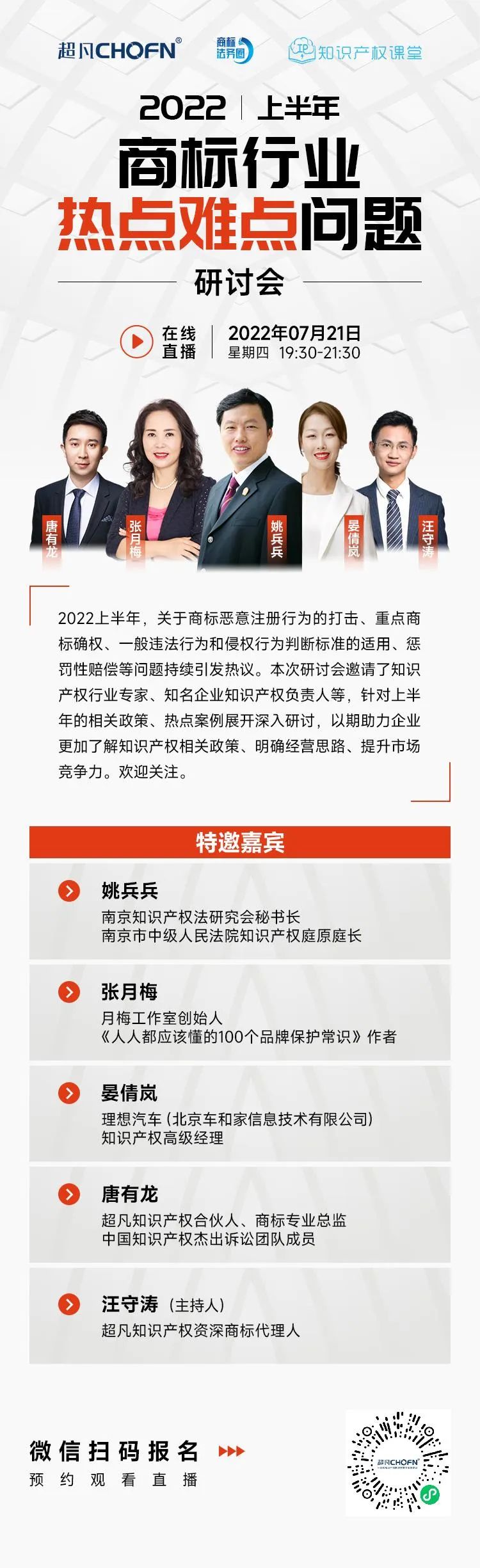 直播预约 | 2022上半年商标行业热点难点问题研讨会  ​